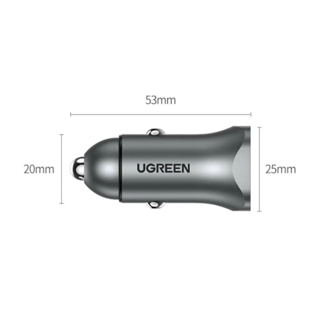 Ugreen 30780 Caricabatterie Auto 24W USB-C PD e USB-A QC 3.0 Grigio - 12