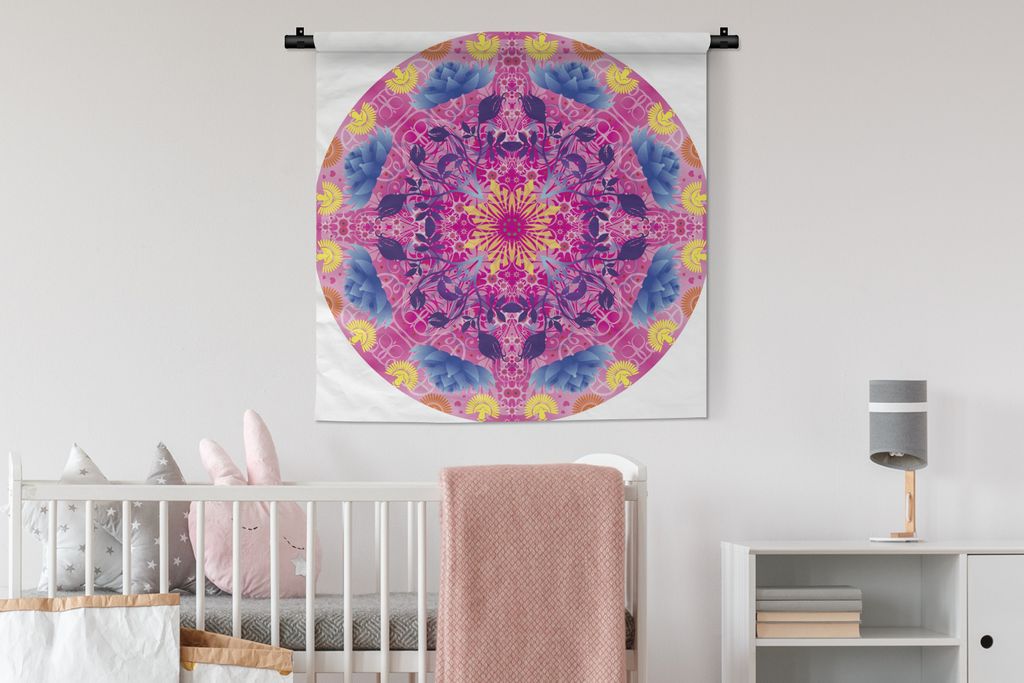 MuchoWow Wandteppich Wandbehang Mandala bunt 90x90 cm Tapisserie Dekoration Wandtuch - Wandaufhänger