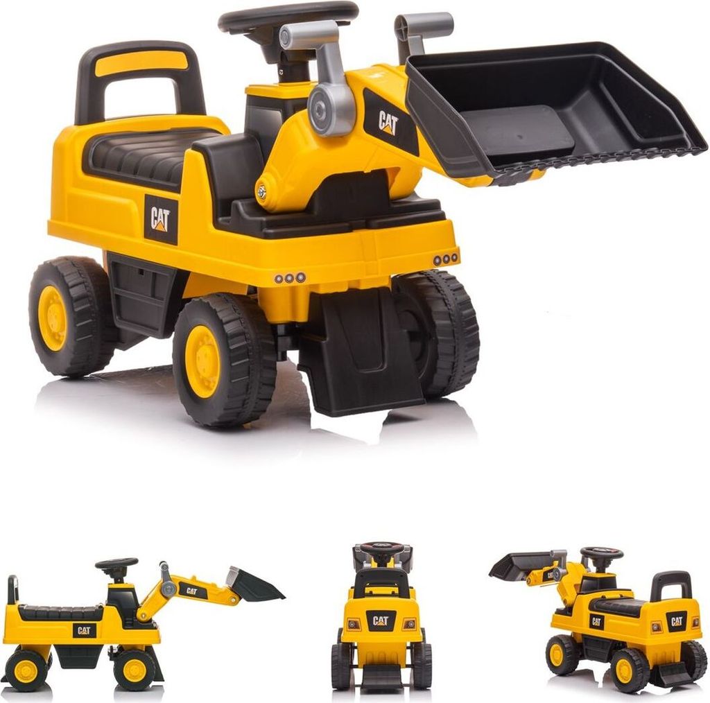 Moni Kinder Rutschfahrzeug Radlader CAT 663, Musikfunktion, Schaufel, Staufach gelb