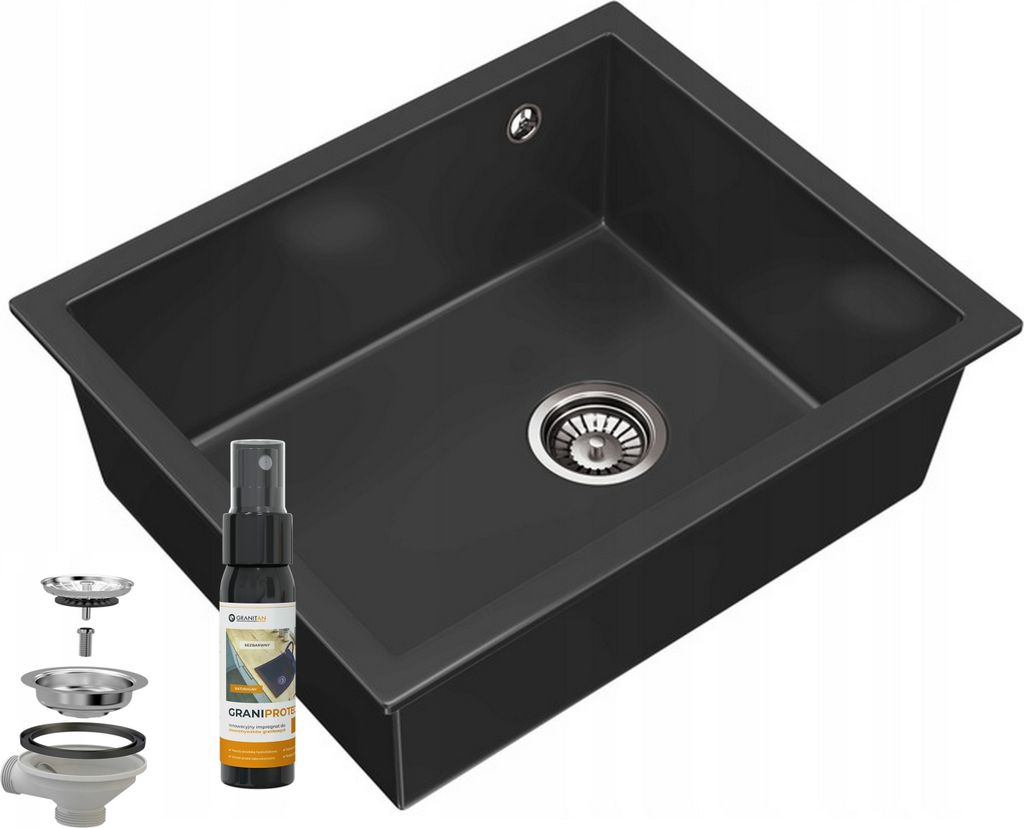 Granitan | Granitspüle Salix - Schwarz - Hochwertig - Minimalistisches Design - Einbau mit Syphon