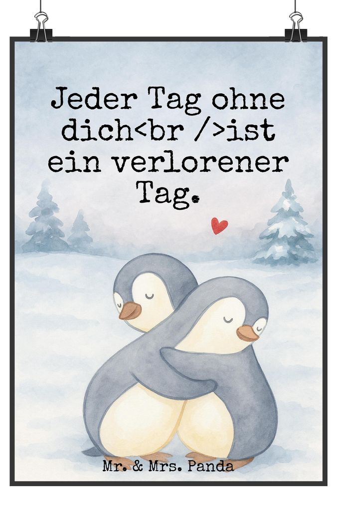 Mr. & Mrs. Panda Bild Pinguine Kuscheln Design DIN A4 - Weiß - Geschenk, für Frauen, drucke, wanddeko, Freundin, Posterdruck, Kunstdruck, Partner...