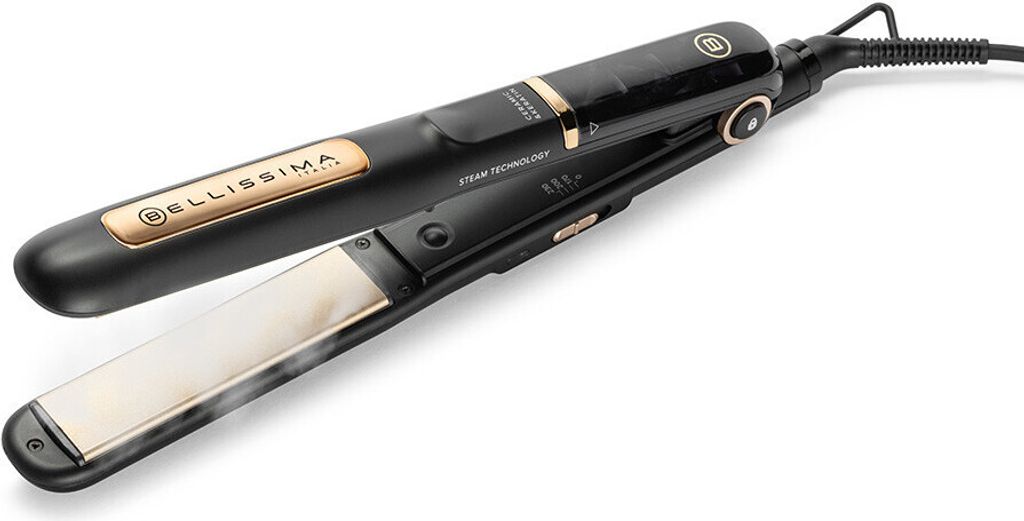 Bellissima Steam Ceramic & Keratin, Glätteisen, Dampf, Scrollleiste, 170 °C, 230 °C, Schwarz, Gold