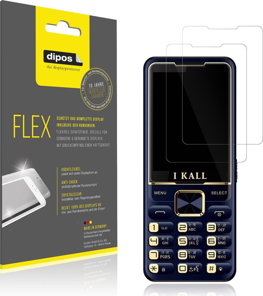 2x Schutzfolie für I Kall K20 Pro Folie, 100% Displayabdeckung, dipos Flex