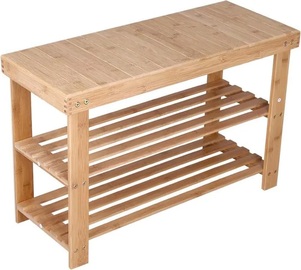 Banc de rangement chaussures jaune safran en bambou à 3 marches