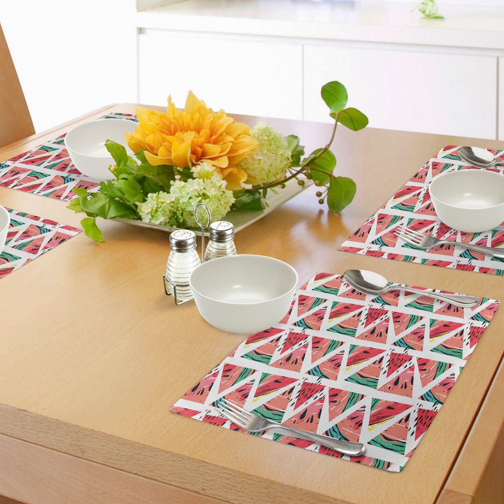 ABAKUHAUS Aquarell Platzmatten, Abstraktes Wassermelonen-Muster im Dreieck-Hippie-Hand gezeichnetem tropischem, Tiscjdeco aus Farbfesten Stoff für...