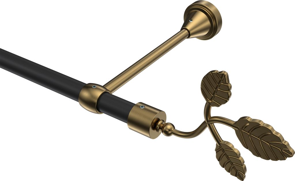 Interdeco Gardinenstange / Vorhangstange Schwarz / Messing Antik, Typ Primus Alessia (Blatt), 16 mm Ø 1-läufig, 520 cm
