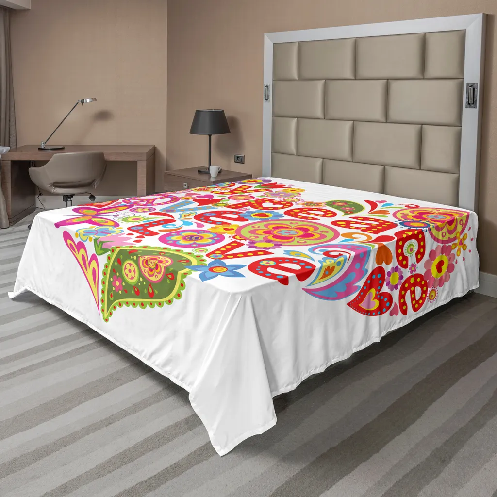 Drap de Lit Confortable Multicolore Motif Cœurs et Message Joie