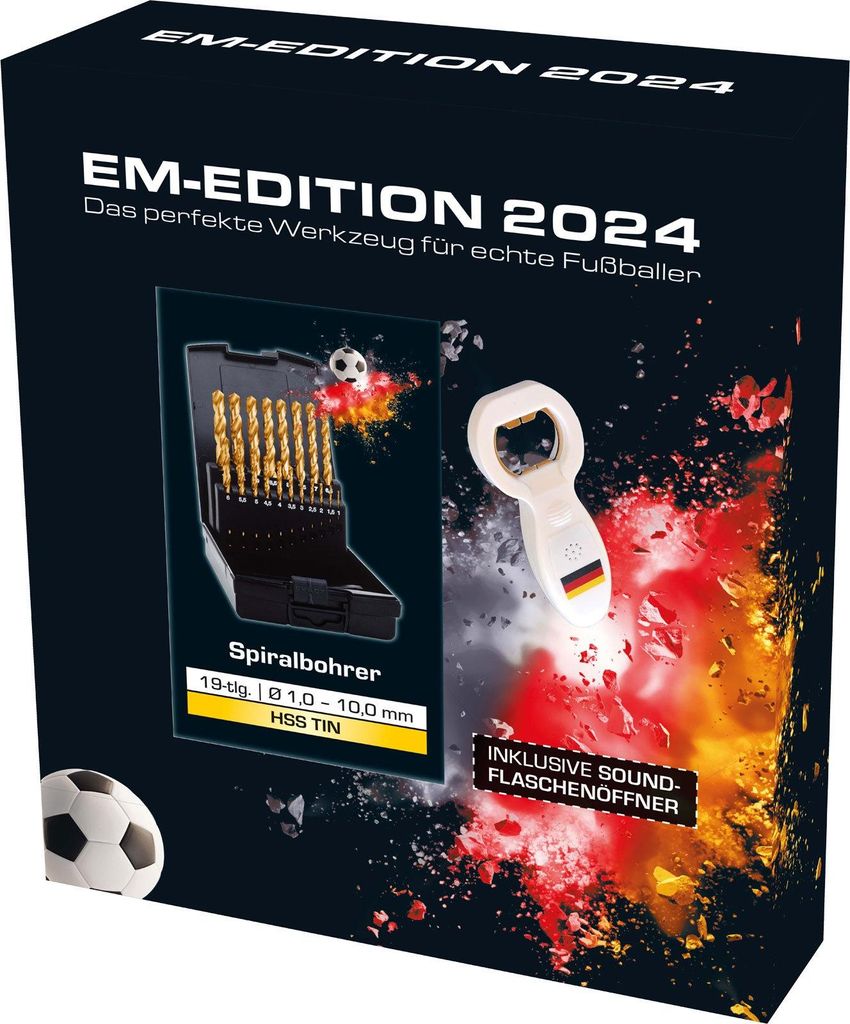 EXACT Spiralbohrer-Set "EURO2024" Ø1,0-10,0mm, HSS-TiN, 19-tlg., DIN338, inkl. Sound-Flaschenöffner