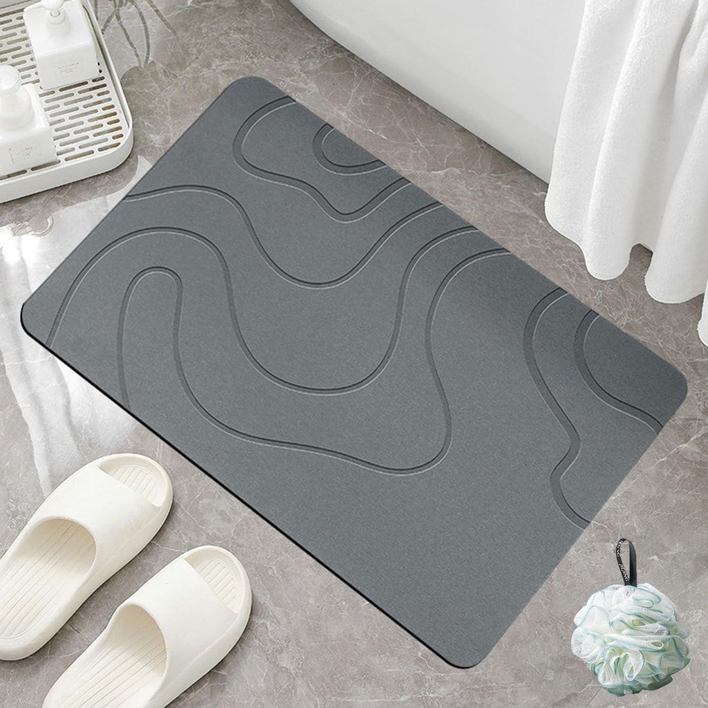 Rutschfeste, schnelltrocknende Kieselgur-Badematte für Badezimmerböden - Natürlich und leicht zu reinigen (dunkelgrau, 40 x 60 cm)