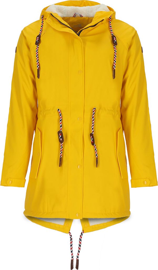 modAS Damen Regenmantel aus Polyurethan- Frauen Regenjacke gefüttert mit Teddy-Fleece Futter wasserdicht in Gelb Größe 48 bis 50