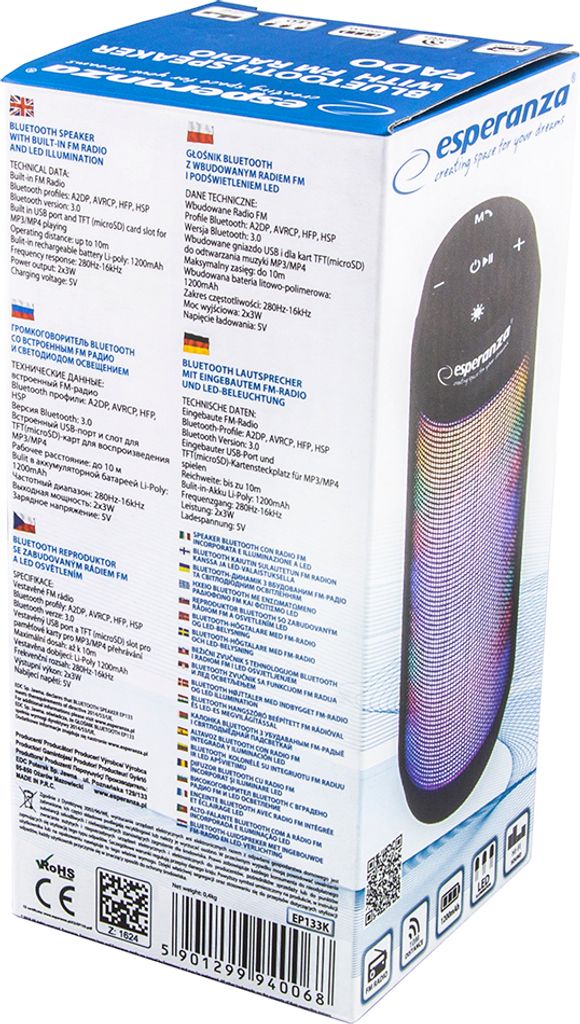 Esperanza - Bluetooth-Lautsprecher mit FM-Radio und LED Produktbild 5