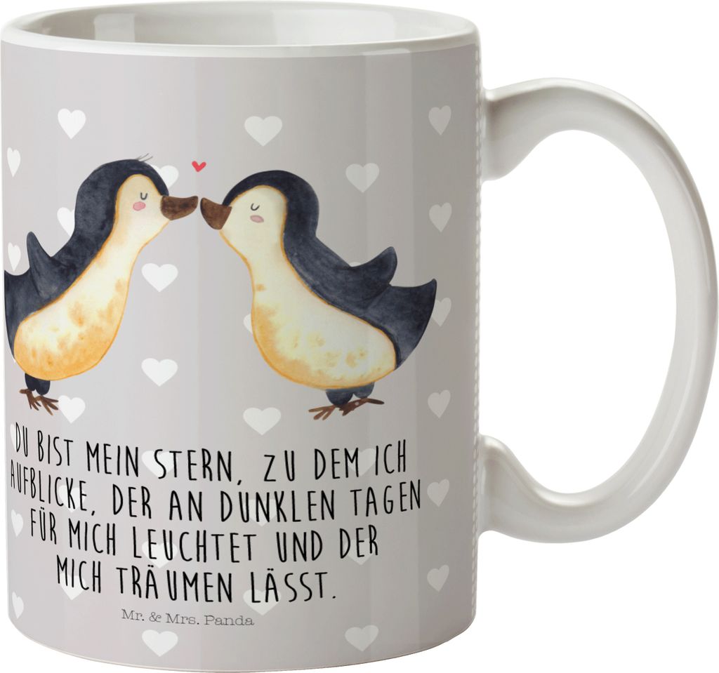 Mr. & Mrs. Panda Pott Pinguin Liebe - Grau Pastell - Geschenk, Plastikbecher, Vertraut, Liebesspruch, Mehrwegbecher, Camping Tasse, Kindertasse, Ge...
