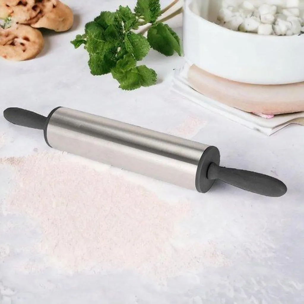 Rouleau à pâtisserie inox anthracite anti-adhésif avec poignées ergonomiques