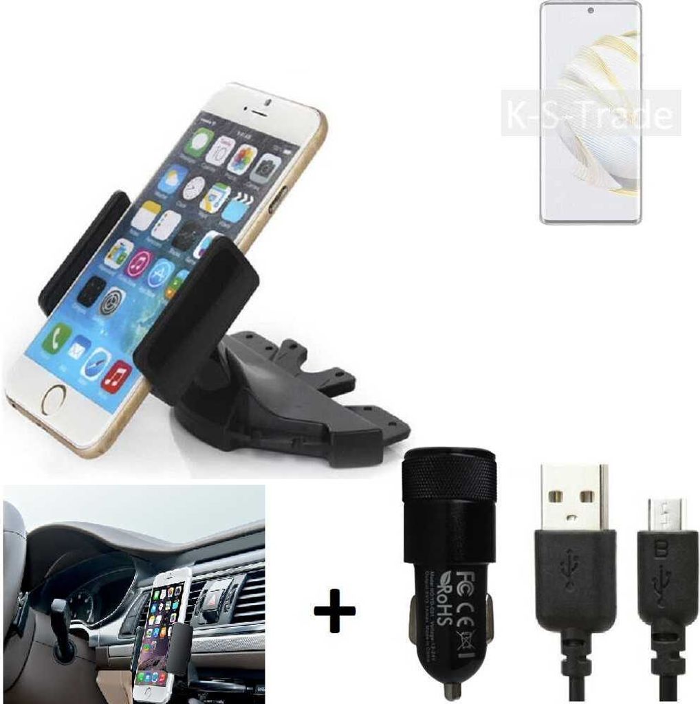 TOP SET K-S-Trade Autohalterung kompatibel mit Huawei nova 10 CD Schlitz Halterung KFZ-Halter Radio Handy Halterung 360° drehbar DVD-Schacht inkl.