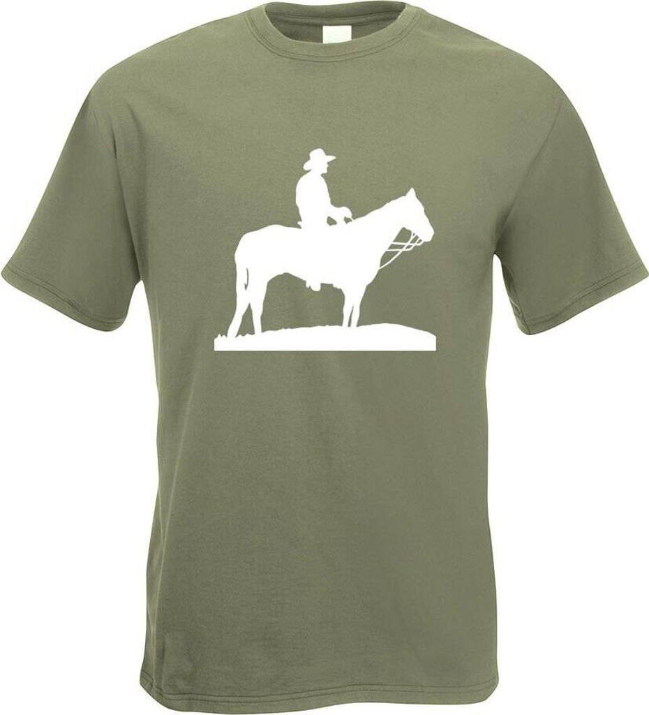 Kiwistar - T-Shirt - Olive - Cowboy mit Pferd Steppe Motiv Bedruckt Funshirt Design Print - mit Motiv Bedruckt - Funshirt Design - Sport - Freizeit...