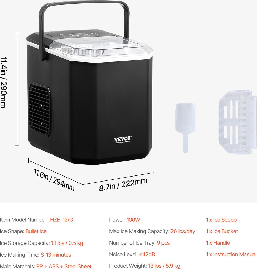 SONOLOR Tragbare Eiswürfelmaschine | 9 Eiswürfel In 6 Min., Bis 12 Kg/Tag | 2 Größen, Geräuscharm Unter 45 DB