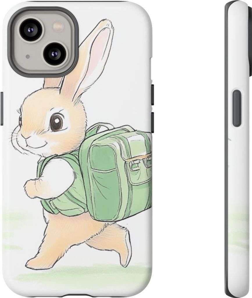 Niedlicher Hase mit grünem Rucksack – Hülle Kompatibel mit iPhone 14