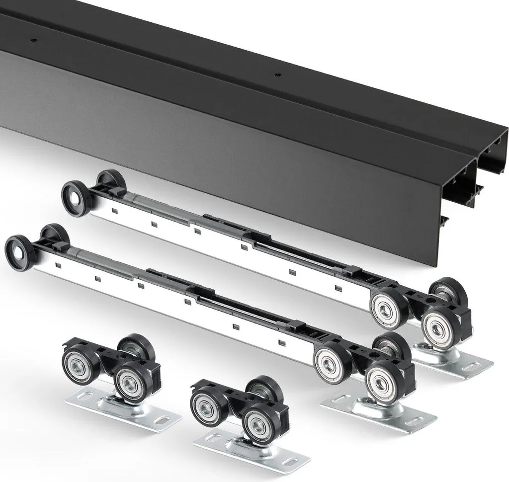 Système coulissant pour 2 portes de placard - Rail de 240 cm noir