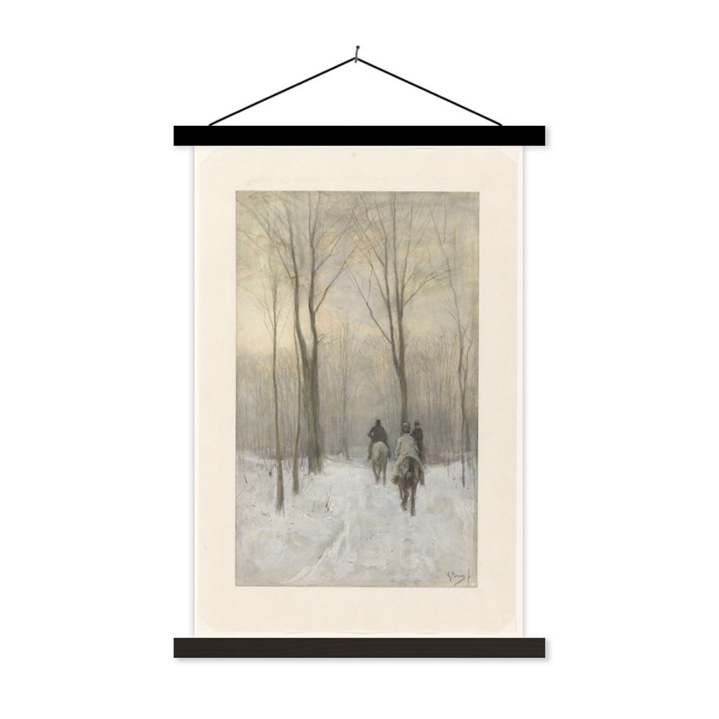 MuchoWow Textilposter Reiter im Schnee im Haagse Bos - Gemälde von Anton Mauve 60x90 cm mit schwarzem Rahmen - Poster Wohnzimmer