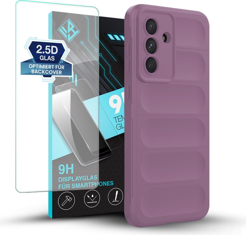Handy Hülle für Samsung Galaxy A56 5G mit 9H Displayglas Displayschutz Plus Grip Case Cover Schutzhülle Softgrip Farbe: Violett