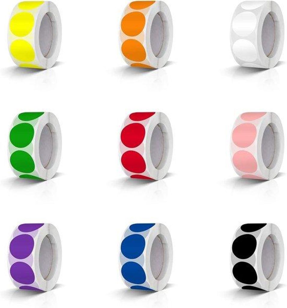 Klebeetiketten Rol in 9 Farben - Durchmesser 25 mm.