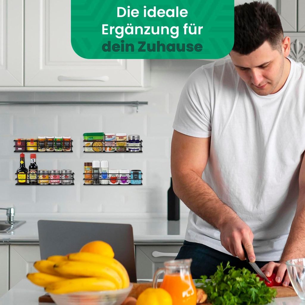 Kräuterregal aus Metall - praktischer Organizer - 4 Stück - matt schwarz - 32,2 x 6,5 x 7,4 cm