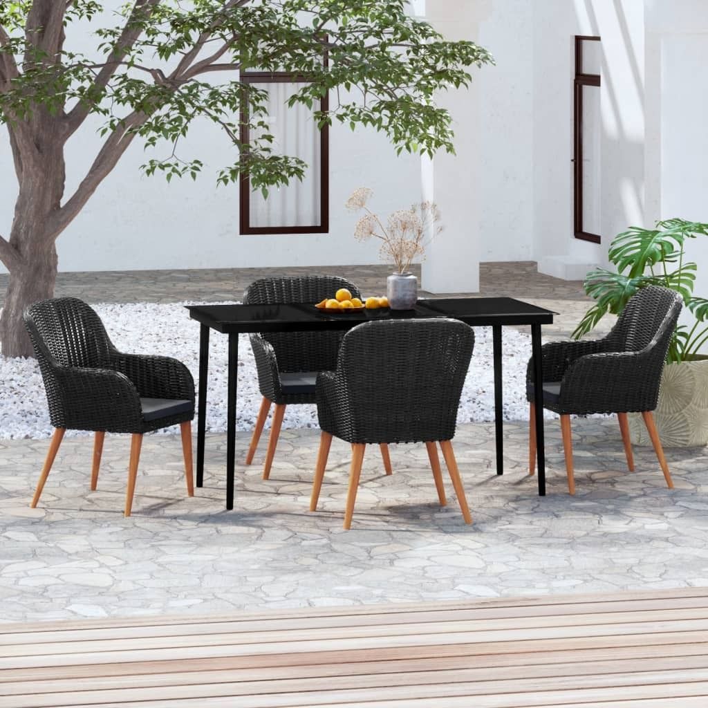 The Living Store 5-tlg. Garten-Essgruppe mit Kissen Schwarz