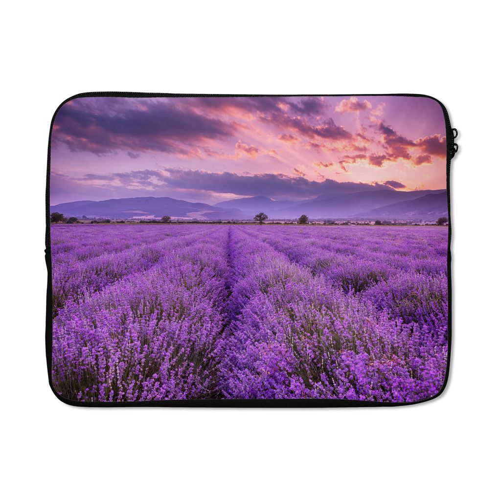 MuchoWow Laptop Hülle 15 Zoll Lavendel - Lila - Blumen - Feld Laptoptasche - Laptoptasche - Sleeve - Rundum-Schutz