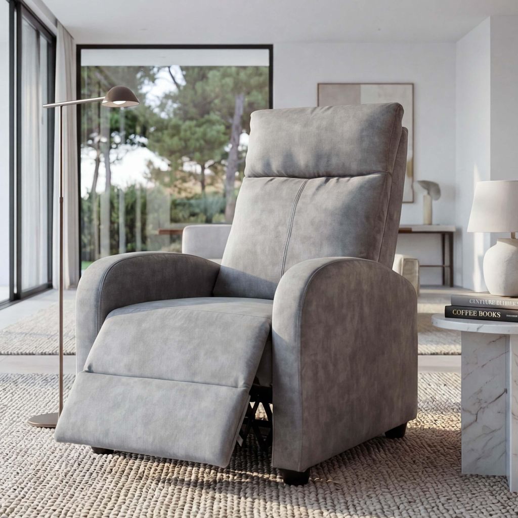 Fernsehsessel HWC-F76, Relaxsessel Sessel Liegesessel, Liegefunktion verstellbar Stoff/Textil vintage hellgrau