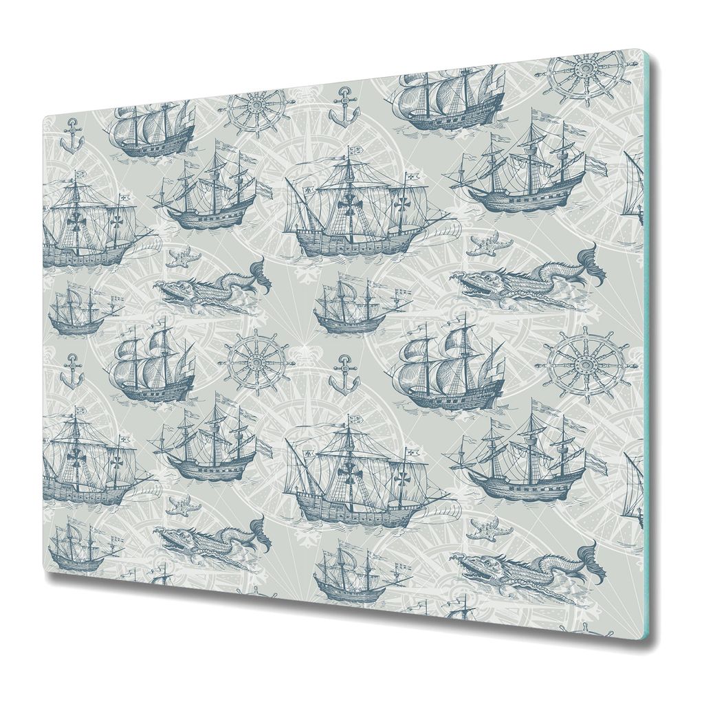 Küche Teller - Schneidebrett Glas - Herd Abdeckung -Vintage Nautisch