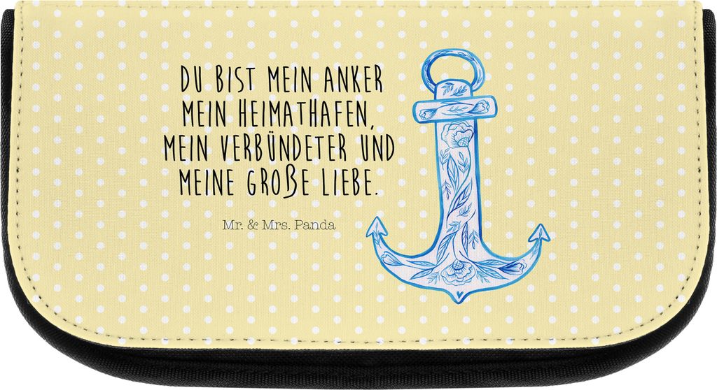 Mr. & Mrs. Panda Kulturbeutel Anker Blau - Gelb Pastell - Geschenk, Kosmetiktasche, Make-up Täschchen, Lustige Sprüche, Kulturtasche, klein, Wasc...
