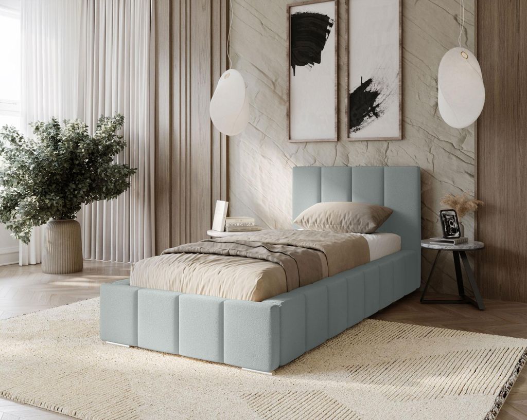 Gepolstertes Einzelbett 90x200 mit Stauraum BURKE - Esche