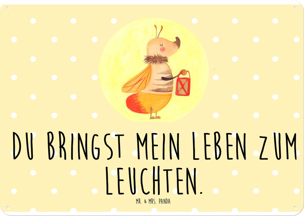 Mr. & Mrs. Panda tafel Glühwürmchen DIN A4 - Gelb Pastell - Geschenk, Lustige Sprüche, Schild, Liebe, Blechschild, Leuchten, Wandbild, Metallbil...