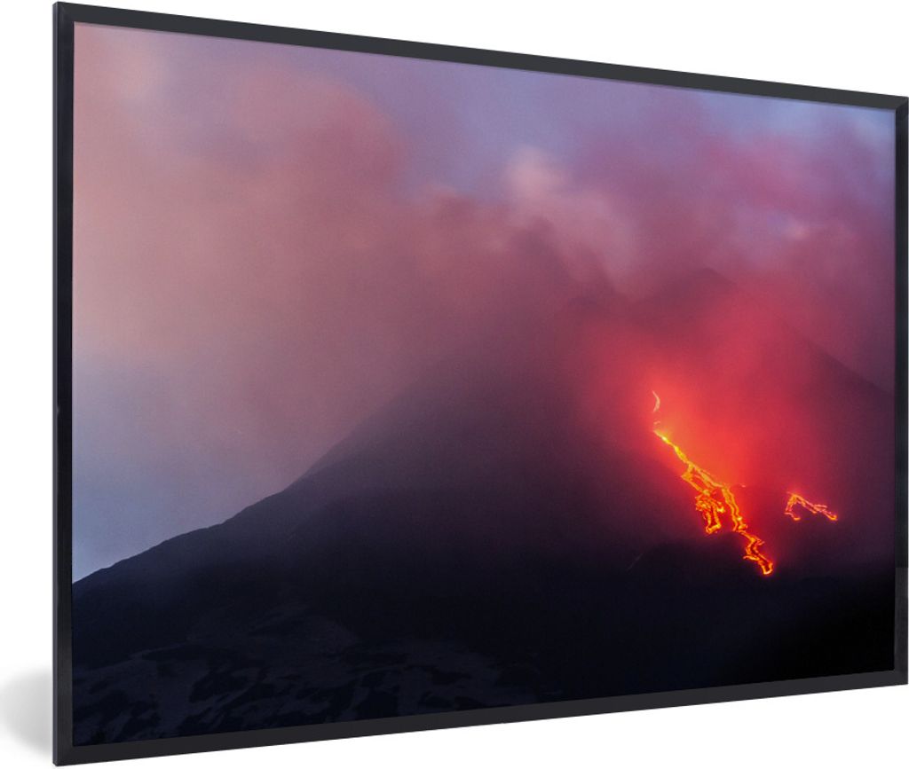 MuchoWow Gerahmtes Poster Explosionen im und Lavastrom vom sizilianischen Ätna in Italien 90x60 cm - Poster mit Schwarzem Bilderrahmen Wandposte...
