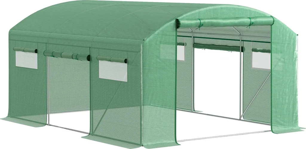 Serre de jardin verte anti-UV 12m² avec système de ventilation réglable