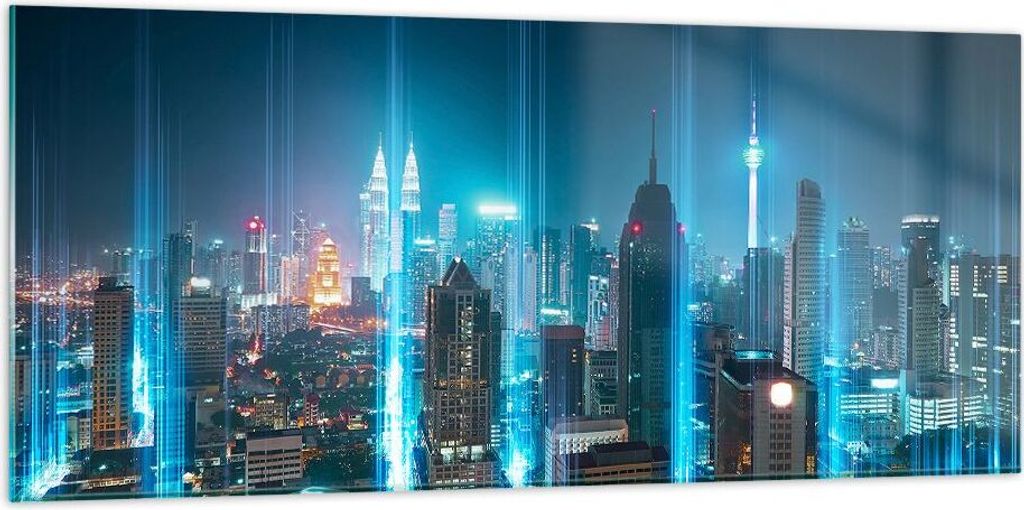 Bilder auf glas - Stadt Nacht Straße - 120x50cm - Glasbilder - Wandbilder - Kunstdruck - zum Aufhängen bereit - Wanddekoration aus Glas - Glas Bi...