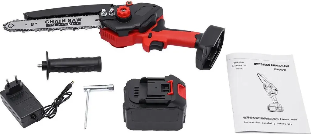 Mini tronçonneuse électrique sans fil noire avec moteur sans balais