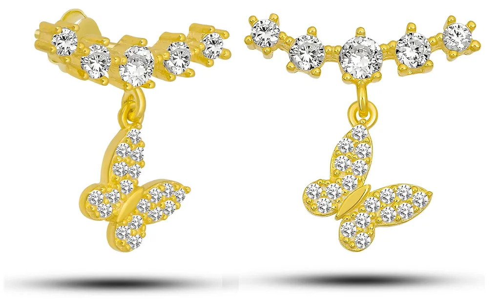 Puces d'oreilles papillon en argent et zircons pour femme - Style Chic