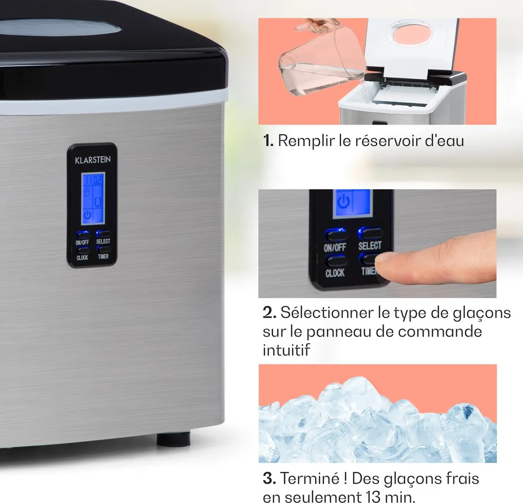 Ice Maker Rapide avec Alarme de Sécurité - Machine à Glaçons 2 Tailles