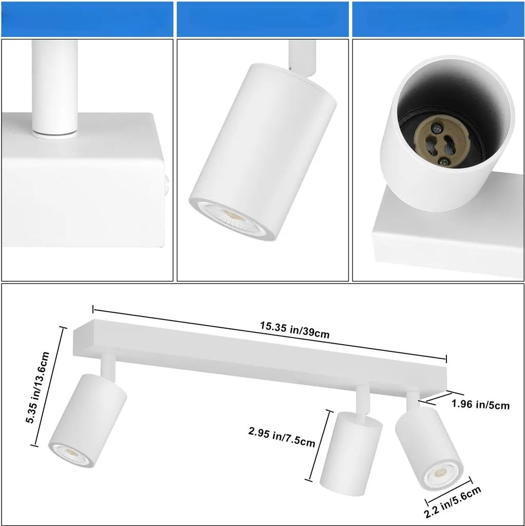 Éclairage cuisine et salon plafonnier 3 spots LED blanc GU10 39 cm