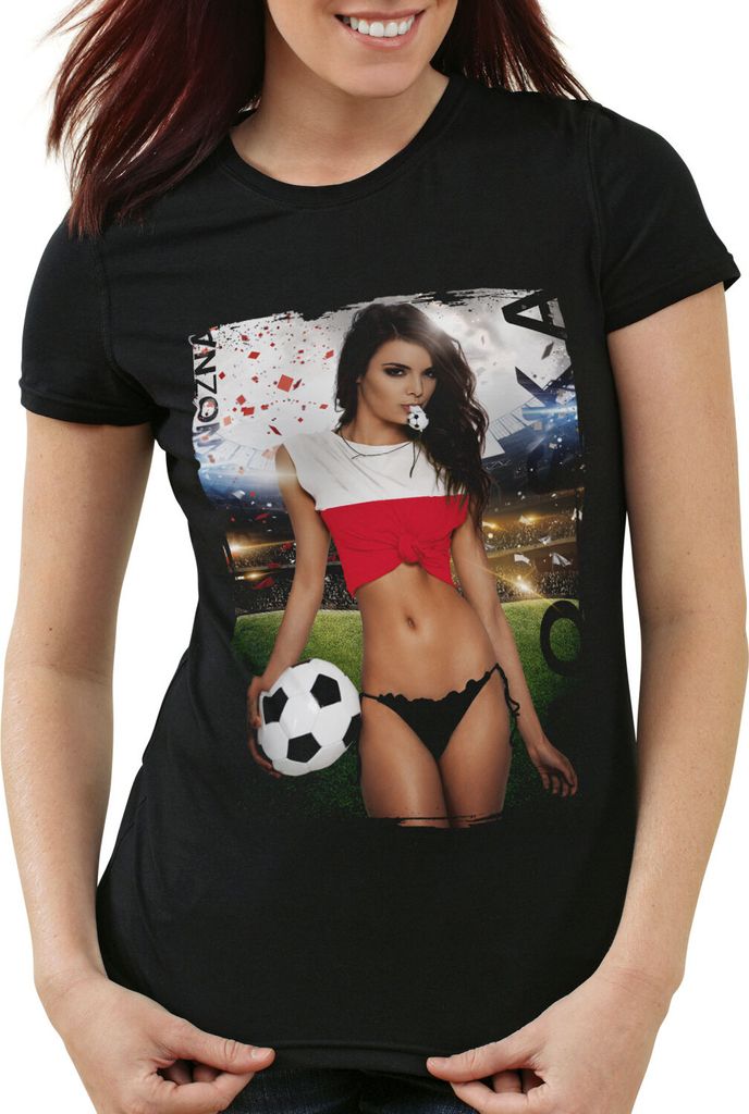style3 EM 2021 2022 Soccer Girl Deutschland Damen T-Shirt Fußball Trikot Germany Schwarz, Größe:2XL, Land:Polen