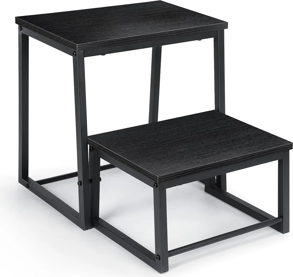 Tabouret marchepied pliable en bois noir 2 niveaux, charge max 200 kg