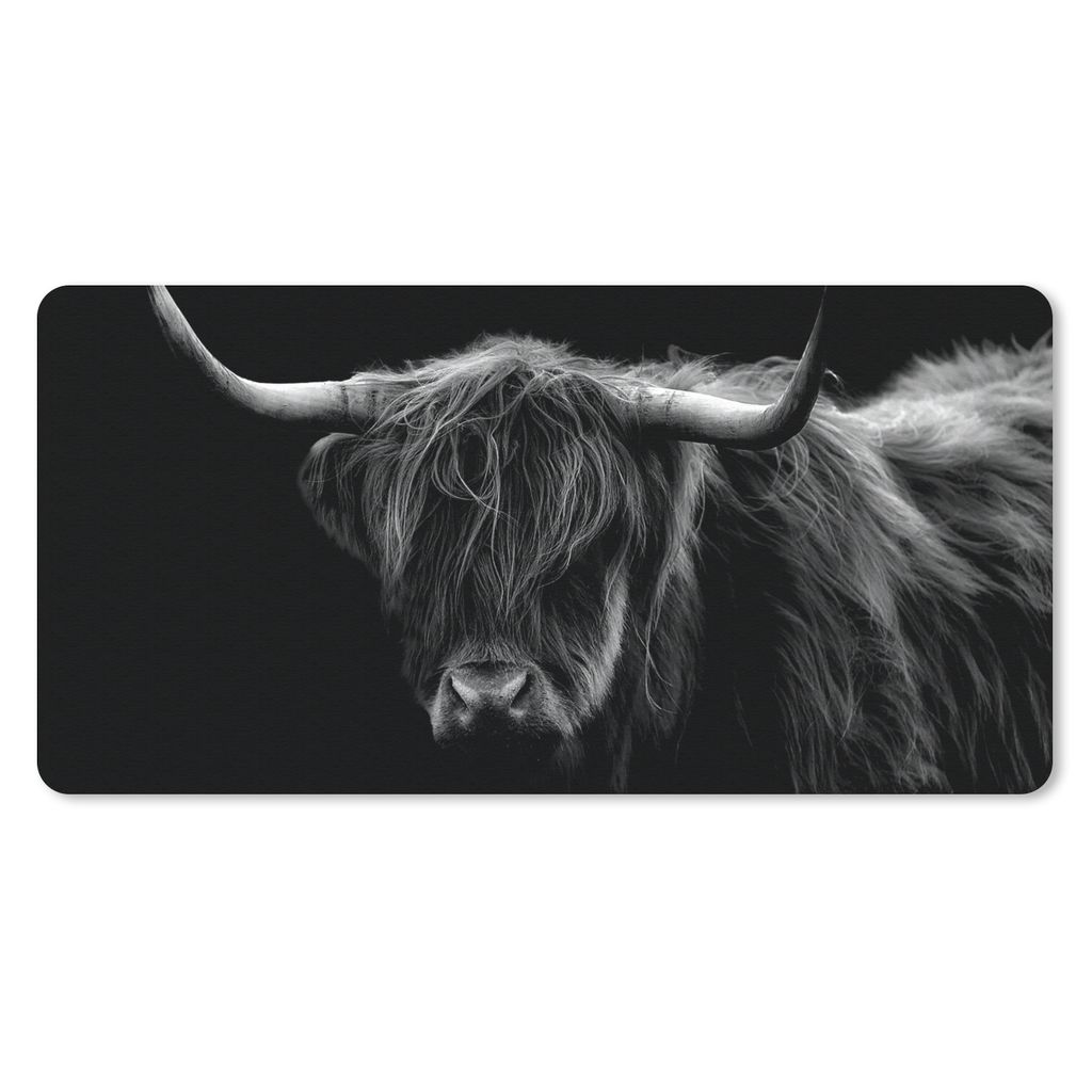 MuchoWow Schreibtischunterlage Schottischer Highlander - Hörner - Schwarz - Tiere - Natur - Wild - Kuh 80x40 cm - XXL Mauspad - Gaming Mauspad