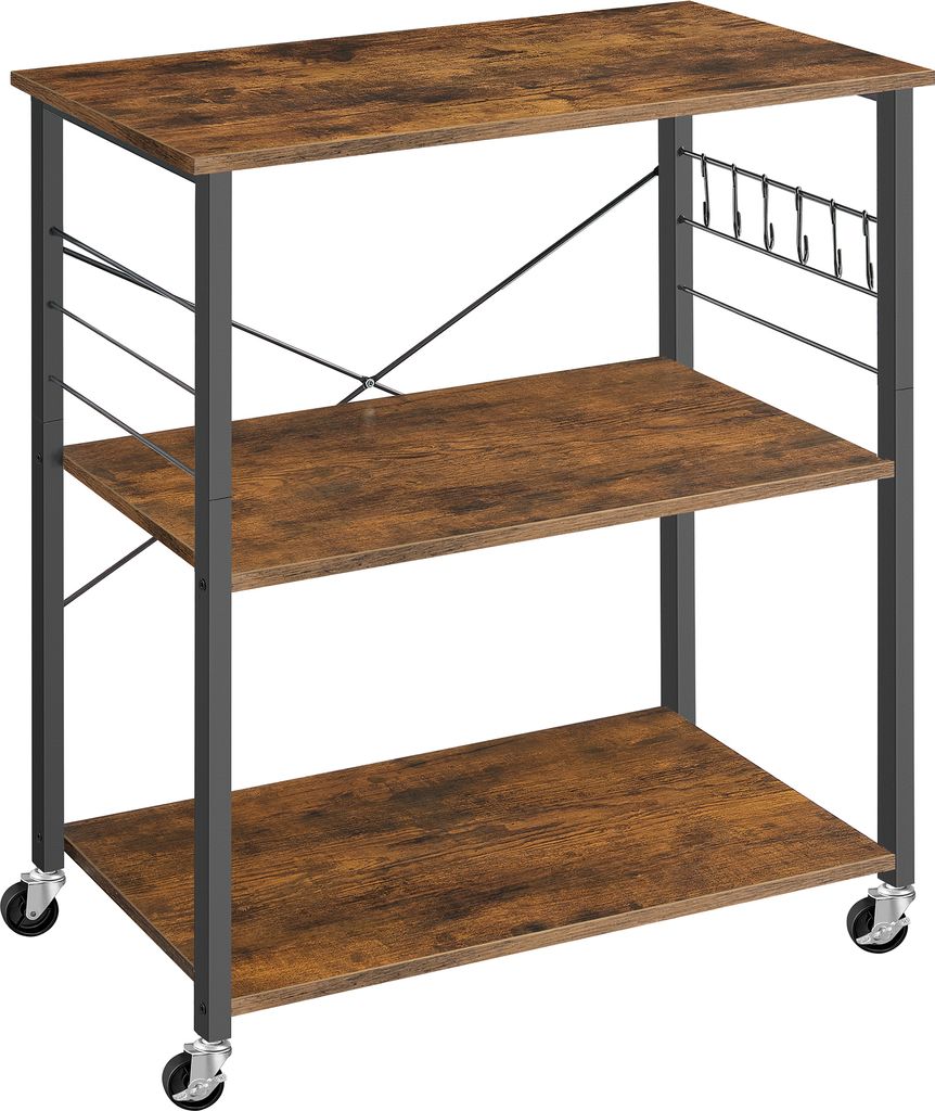 VASAGLE Küchenwagen mit 3 Ebenen, 6 Haken, 40 x 80 x 89 cm, Produktbild 