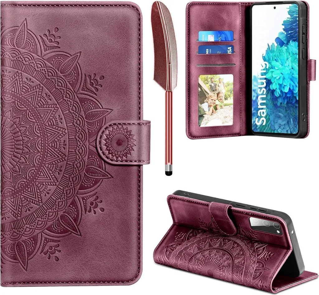 Housse Portefeuille Samsung S20 FE Étui Cuir avec Porte-cartes Rouge