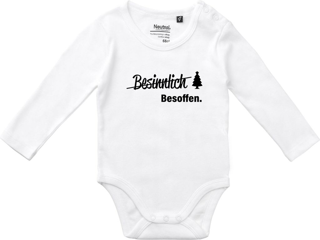 Huuraa Baby Body Besinnlich Besoffen Tannenbaum 80 White Baumwolle Fairtrade Langarmbody Geschenkidee