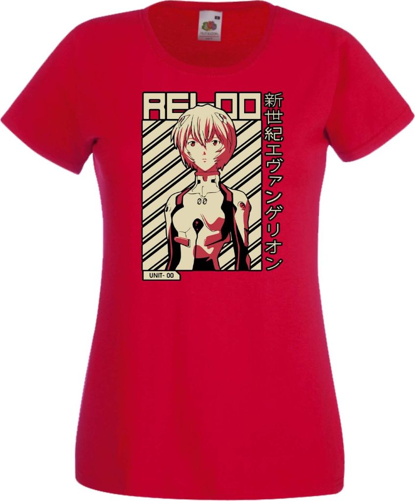 Damen T-Shirt Anime Manga Neon Anime Genesis Manga Evangelion Rei Ayanami 03 Ayanami, Lady 2XL / Rot