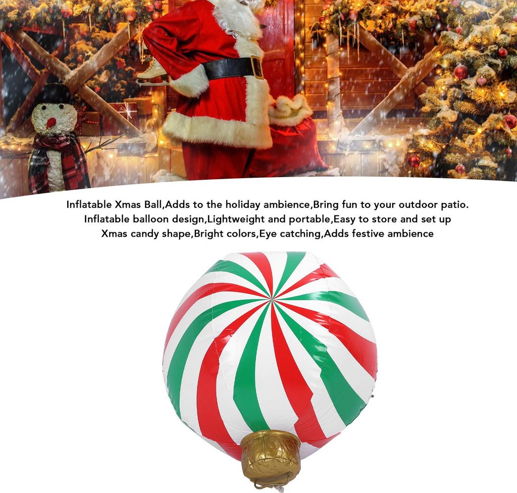 23,62 Zoll Weihnachtsbonbonform verzierter Ball Lustige aufblasbare PVC-Dekoration für den Außenbereich Hof Rasen Modell B Kräftige rote und gr...