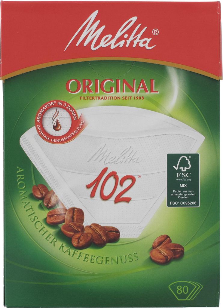 Melitta Original Kaffeefilter Filtertüten Größe 102 weiß 80 Stück