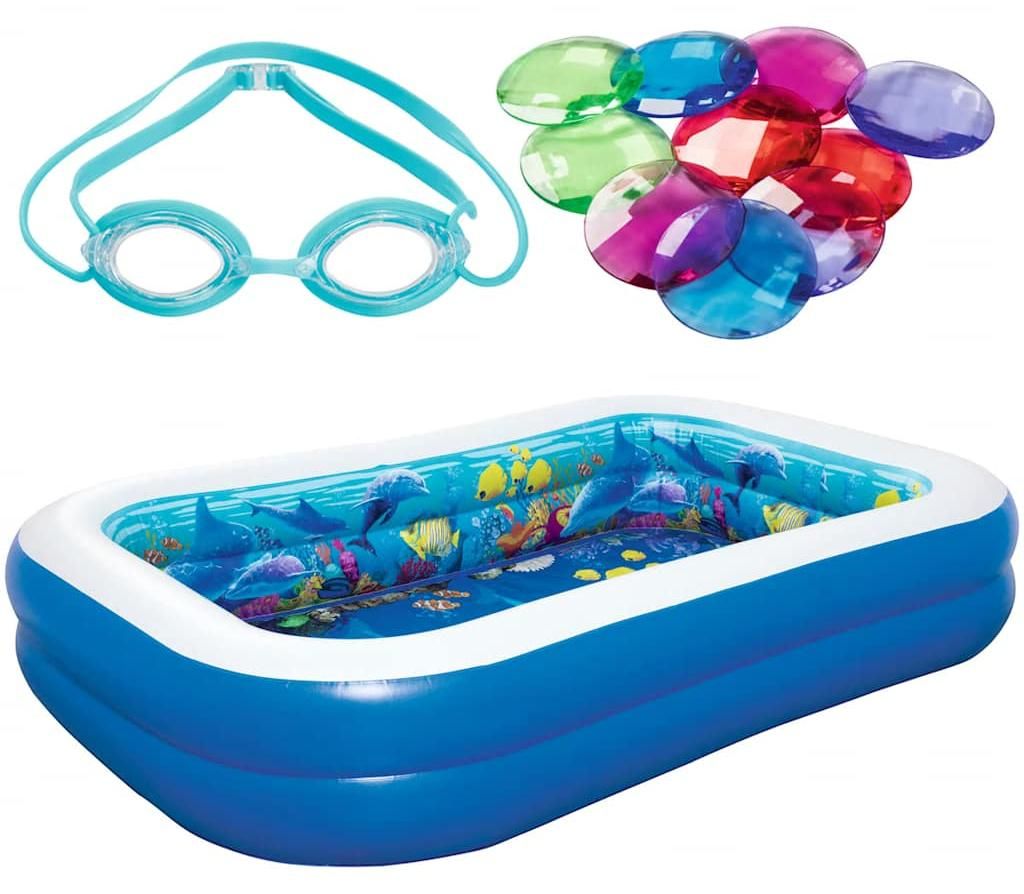 Zimilo Undersea Adventure Kinderpool, Aufblasbarer Familienpool 262x175x51 cm, Planschbecken mit 3D Brillen und Unterwasser Design